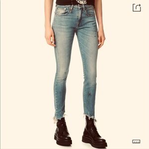 R13 JENNY MID RISE JEANS IN SHILOH DISTRESSED HEM